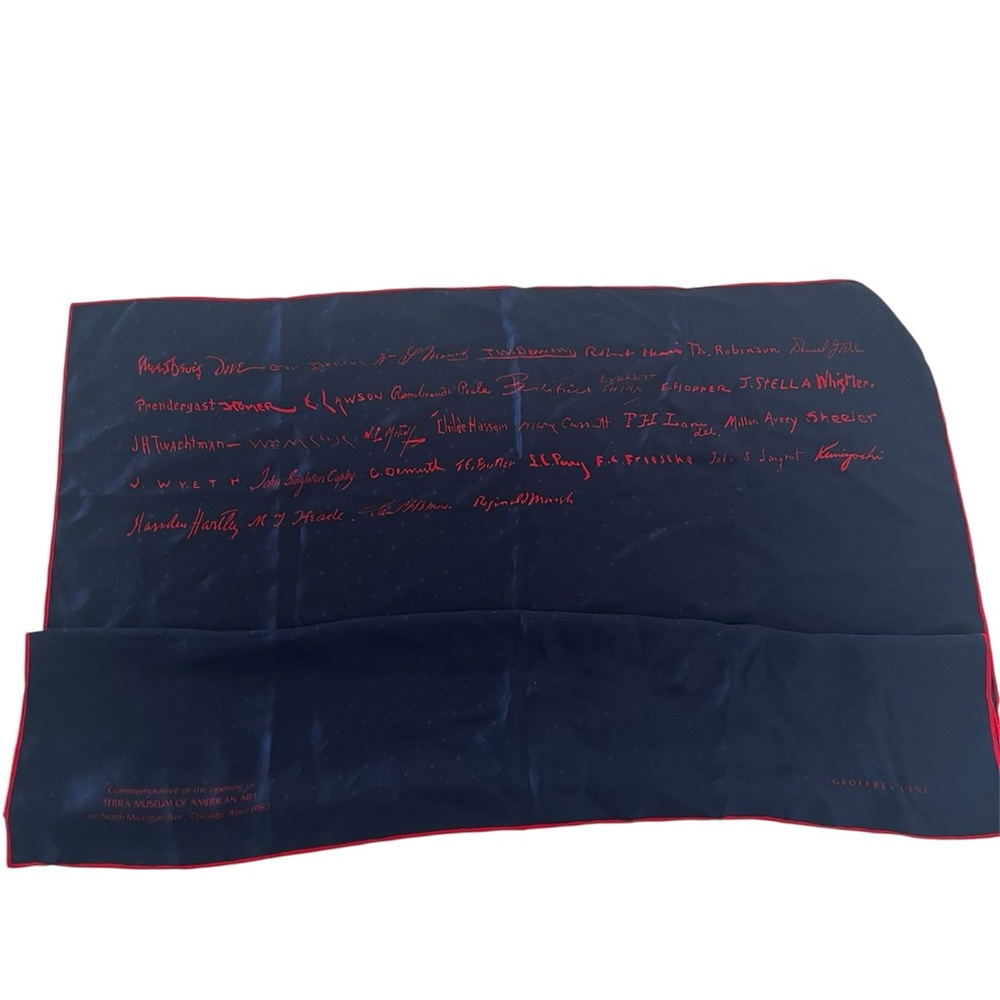 Geoffrey Beene Commemorative silk navy scarf Terra Museum of Art Chicago 1987
